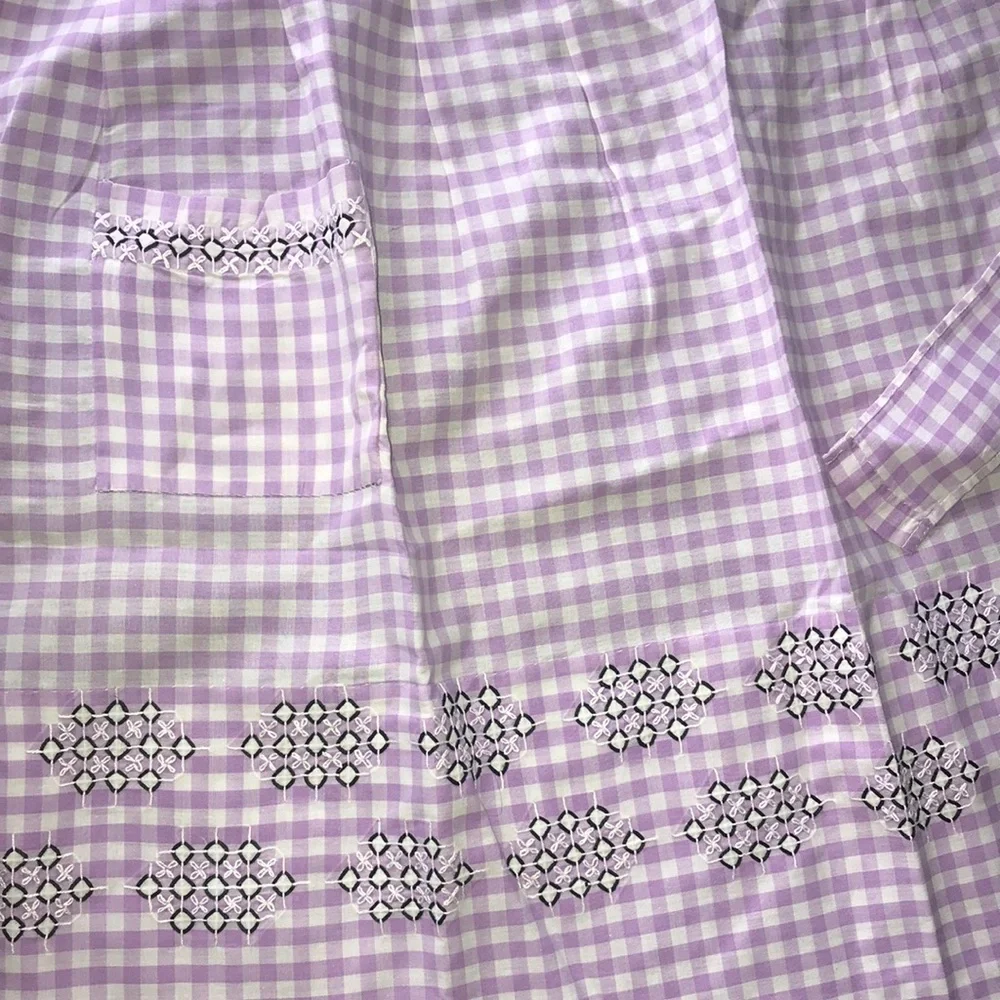 Lavender and White Gingham Vintage Kitchen Half Apron Handmade Needlework
